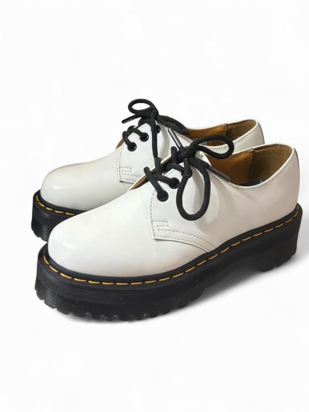 Dr. Martens White Leather Platform Derby with Black Laces - Picture 4 of 6